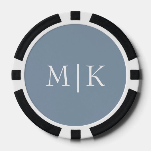 Dusty Blue en White | Modern monogram Poker Chips (Voorkant)