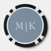 Dusty Blue en White | Modern monogram Poker Chips (Achterkant)