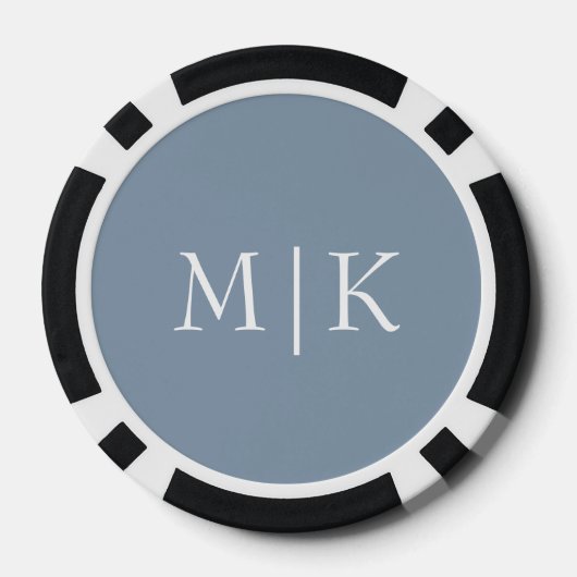 Dusty Blue en White | Modern monogram Poker Chips (Achterkant)