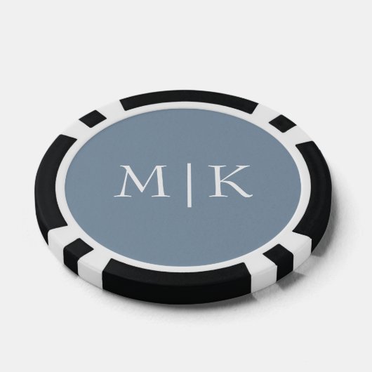 Dusty Blue en White | Modern monogram Poker Chips (Enkel)