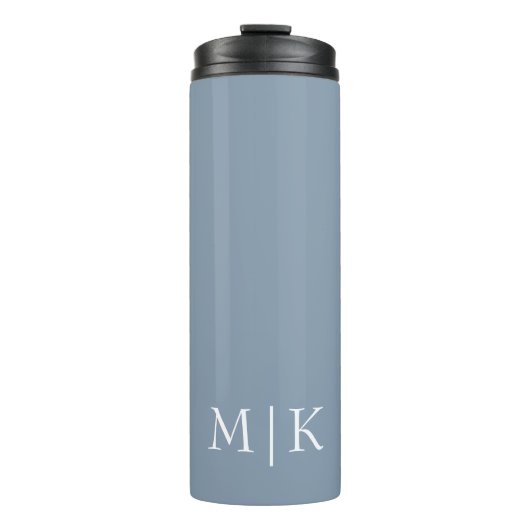 Dusty Blue en White | Modern monogram Thermosbeker (Voorkant)