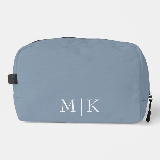 Dusty Blue en White | Modern monogram Toilettasje (Voorkant)