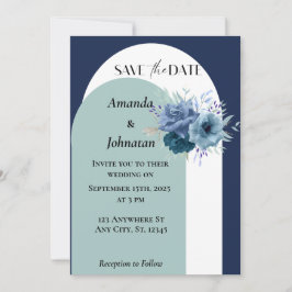 Dusty Blue en White Monogram Floral Wedding Kaart