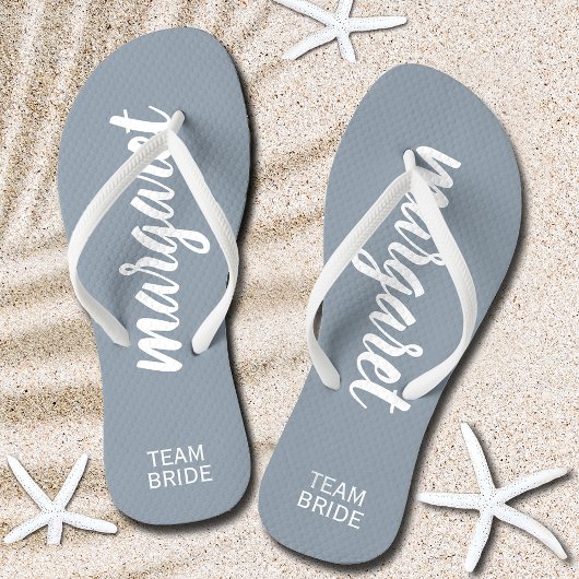 Dusty Blue en White Personalized Team Bride Teenslippers