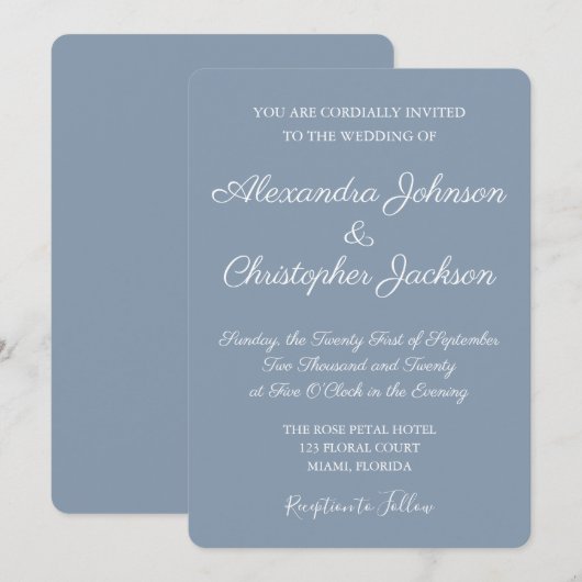 Dusty Blue en White Simple Wedding Invitation Kaart (Voorkant / Achterkant)