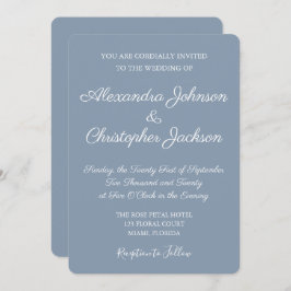 Dusty Blue en White Simple Wedding Invitation Kaart