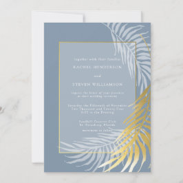 Dusty Blue en White Tropical Wedding Invitation Kaart
