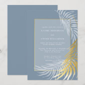 Dusty Blue en White Tropical Wedding Invitation Kaart (Voorkant / Achterkant)