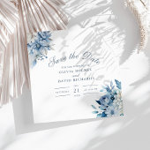 Dusty Blue en White Wildflower Save the Date Kaart