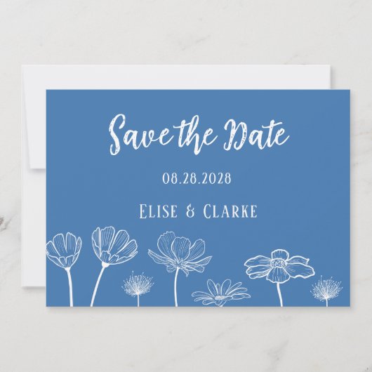 Dusty Blue en White Wildflower Save the Date Kaart (Voorkant)