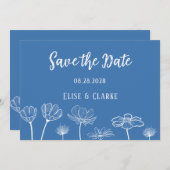 Dusty Blue en White Wildflower Save the Date Kaart (Voorkant / Achterkant)