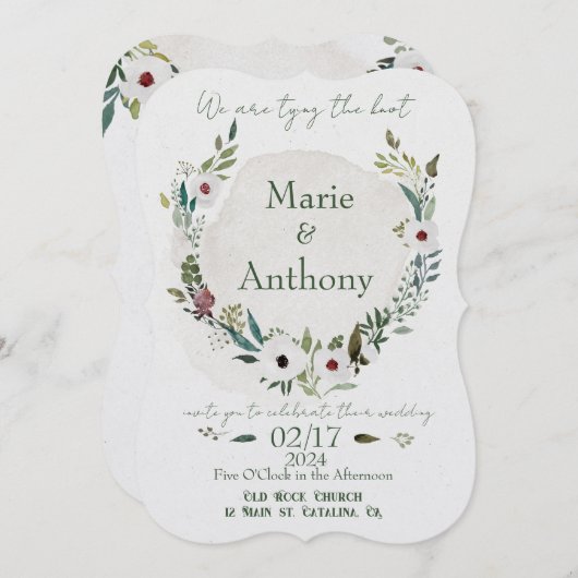 Dusty Blue en Wine Waterverf Florals Kaart (Voorkant / Achterkant)