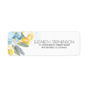 Dusty Blue en Yellow Floral Waterverf Etiket