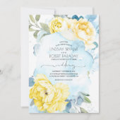 Dusty Blue en Yellow Floral Wedding Invitation Kaart (Voorkant)