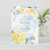 Dusty Blue en Yellow Floral Wedding Invitation Kaart (Staand voorkant)