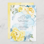 Dusty Blue en Yellow Floral Wedding Invitation Kaart<br><div class="desc">Charmante gele bloemen en pastelblauwe waterverven bruiloftsuitnodigingen</div>