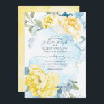 Dusty Blue en Yellow Floral Wedding Invitation Kaart<br><div class="desc">Charmante gele bloemen en pastelblauwe waterverven bruiloftsuitnodigingen</div>
