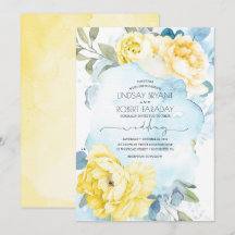 Dusty Blue en Yellow Floral Wedding Invitation