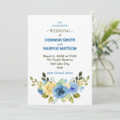 Dusty Blue en Yellow Floral Wedding Invitation Kaart (Staand voorkant)