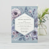 Dusty Blue Ethereal Bloom Wedding Kaart (Staand voorkant)