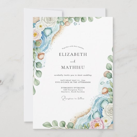 Dusty Blue Ethereal Coastal Wedding Kaart (Voorkant)