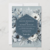 Dusty Blue Ethereal Flora Wedding Kaart (Voorkant)