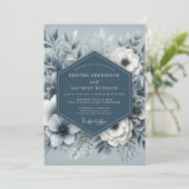 Dusty Blue Ethereal Flora Wedding Kaart (Staand voorkant)