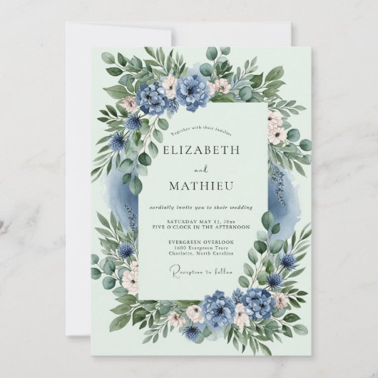 Dusty Blue Ethereal Spring Wedding Kaart (Voorkant)