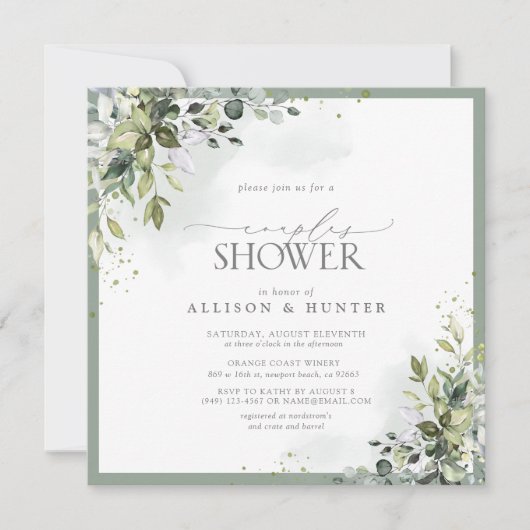 Dusty Blue Eucalyptus Botanical Couples Shower Kaart (Voorkant)