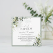 Dusty Blue Eucalyptus Botanical Floral Baptisme Kaart (Staand voorkant)