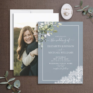 Dusty Blue Eucalyptus Botanical Photo Weddenschap Kaart