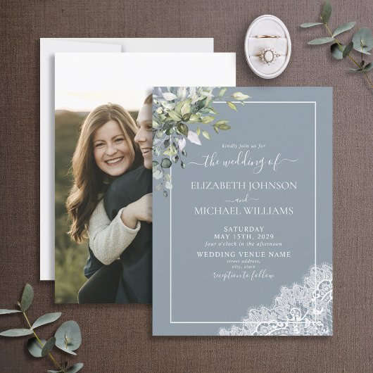 Dusty Blue Eucalyptus Botanical Photo Weddenschap Kaart