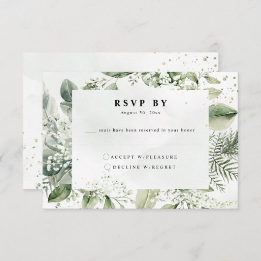 Dusty Blue Eucalyptus Botanical Wedding RSVP Informatiekaartje (Voorkant / Achterkant)