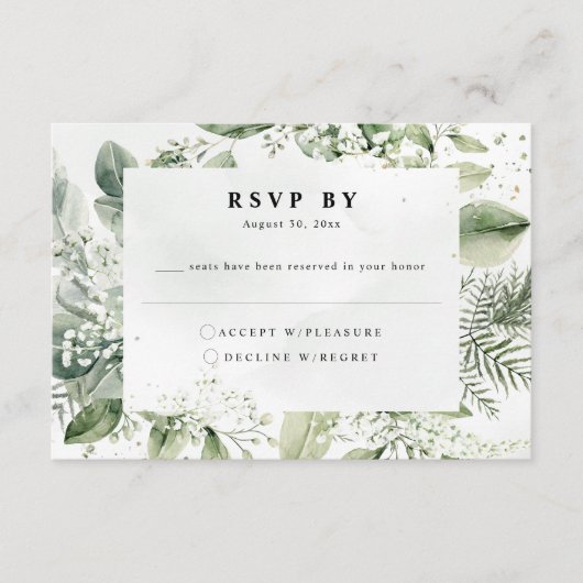 Dusty Blue Eucalyptus Botanical Wedding RSVP Informatiekaartje (Voorkant)