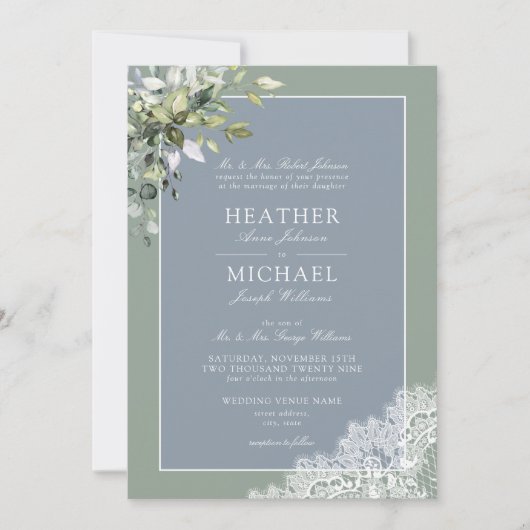 Dusty Blue Eucalyptus Botanical Wood Weddenschap I Kaart (Voorkant)