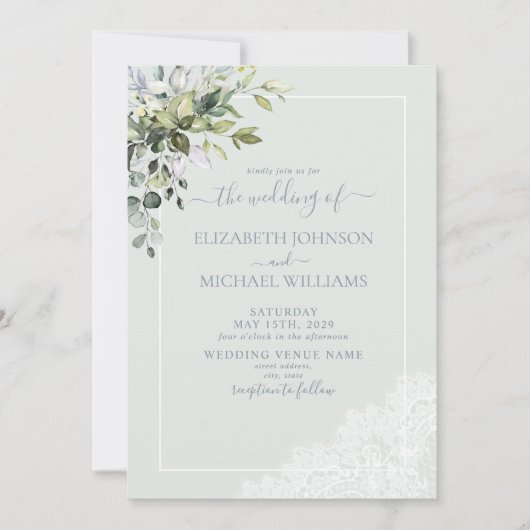 Dusty Blue Eucalyptus Botanical Wood Weddenschap Kaart (Voorkant)