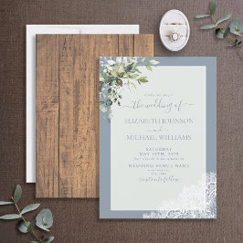 Dusty Blue Eucalyptus Botanical Wood Weddenschap Kaart