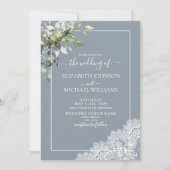 Dusty Blue Eucalyptus Botanical Wood Weddenschap Kaart (Voorkant)