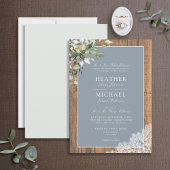 Dusty Blue Eucalyptus Botanical Wood Wedding Invem Kaart