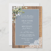 Dusty Blue Eucalyptus Botanical Wood Wedding Invem Kaart (Voorkant)