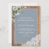 Dusty Blue Eucalyptus Botanical Wood Wedding Invem Kaart (Voorkant)