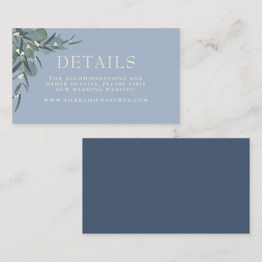 Dusty Blue | Eucalyptus Botanische bruiloft Detail Informatiekaartje (Voorkant / Achterkant)