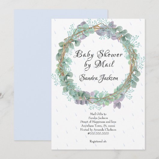 Dusty Blue Eucalyptus Boy Baby shower per Mail Kaart (Voorkant / Achterkant)