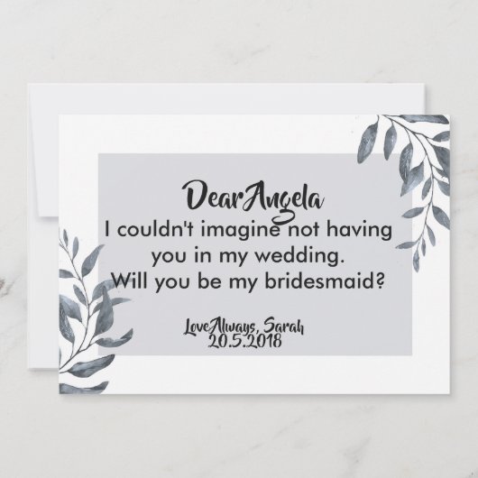 Dusty Blue Eucalyptus Bridesmaid Kaart (Achterkant)