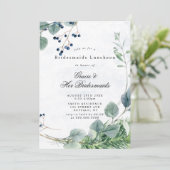 Dusty Blue Eucalyptus Bridesmaids Luncheon Invita (Staand voorkant)
