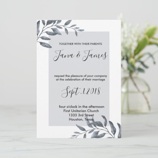 Dusty Blue Eucalyptus bruiloft Kaart (Staand voorkant)