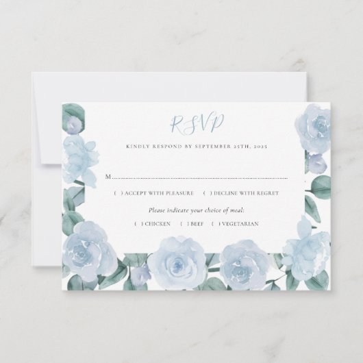 Dusty Blue Eucalyptus Elegant Bloemen Bruiloft RSV RSVP Kaartje (Voorkant)