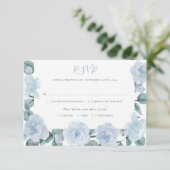 Dusty Blue Eucalyptus Elegant Bloemen Bruiloft RSV RSVP Kaartje (Staand voorkant)