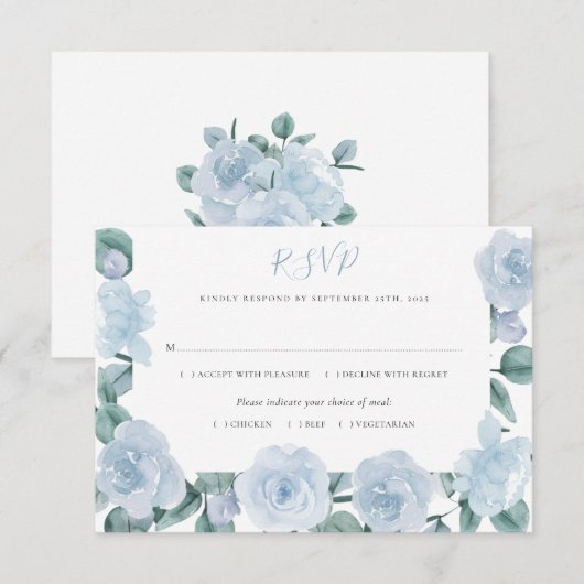Dusty Blue Eucalyptus Elegant Bloemen Bruiloft RSV RSVP Kaartje (Voorkant / Achterkant)