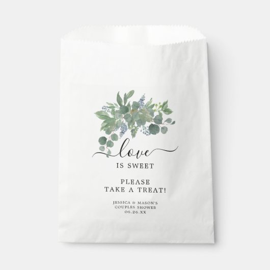 Dusty Blue Eucalyptus Favor Bag Love is Sweet Bedankzakje (Voorkant)